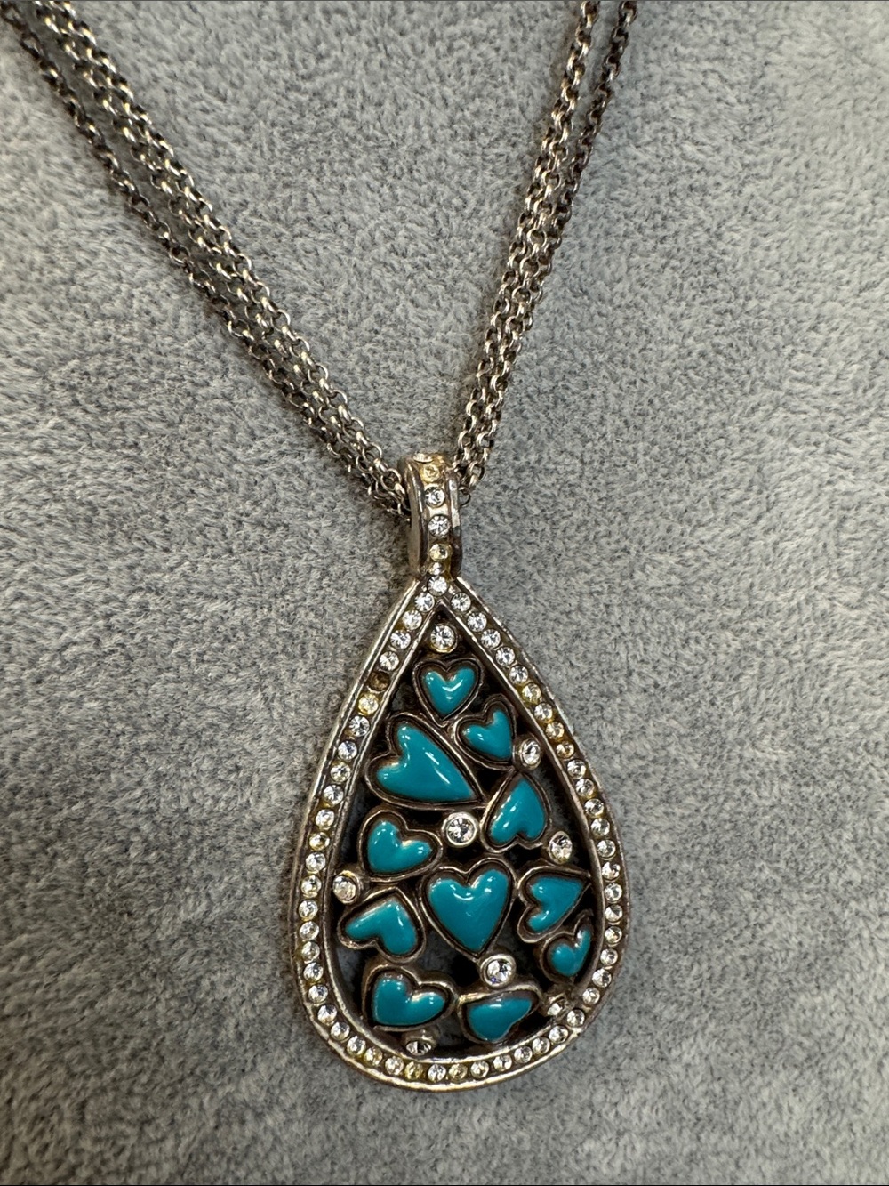 Brighton Silver-Tone Teardrop Pendant Necklace with Turquoise Heart Accents